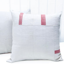Load image into Gallery viewer, white square pillow with red stripes on edges