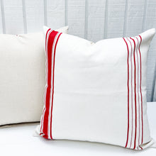 Load image into Gallery viewer, square white pillow with red stripes