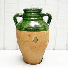 Load image into Gallery viewer, green glazed terra cotta jugs with two handles on side  Edit alt text
