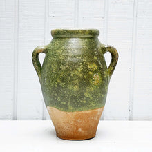 Load image into Gallery viewer, green glazed terra cotta jugs with two handles on side  Edit alt text