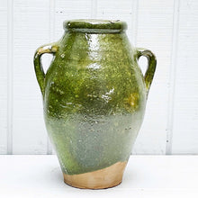 Load image into Gallery viewer, green glazed terra cotta jugs with two handles on side  Edit alt text
