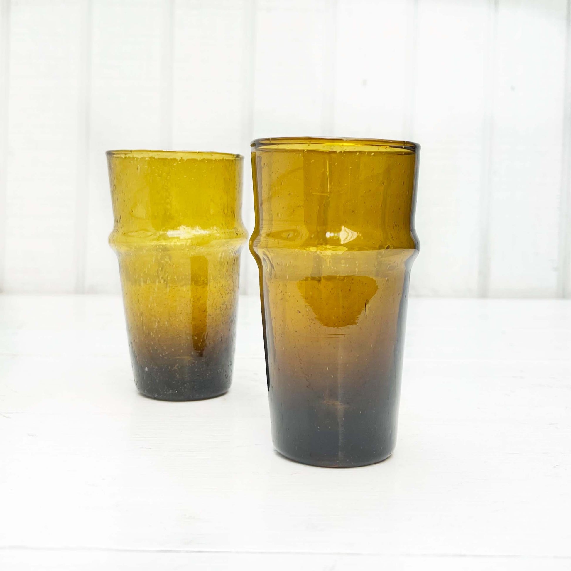 bronze/amber colored hand blown drinking glass