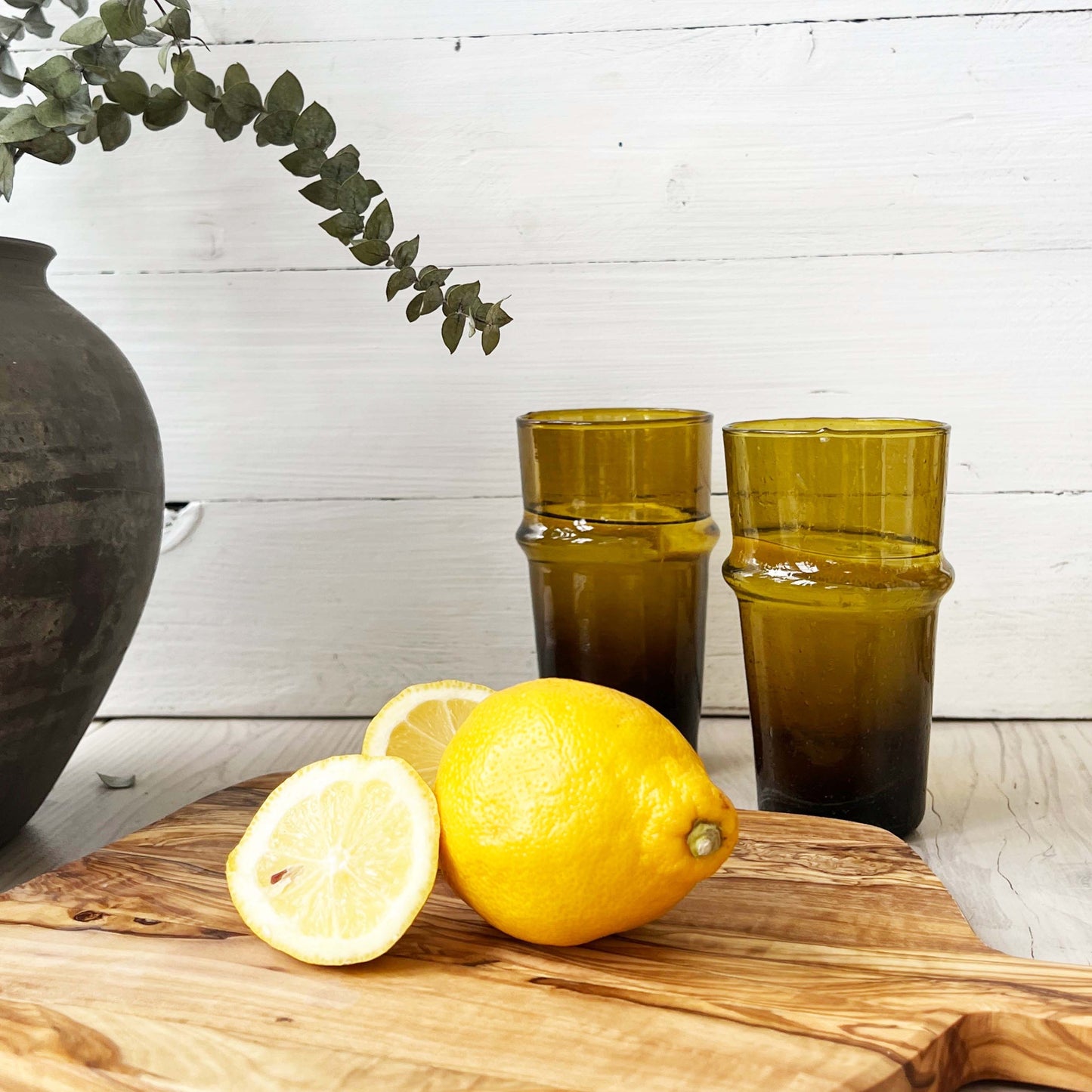 bronze/amber colored hand blown drinking glass