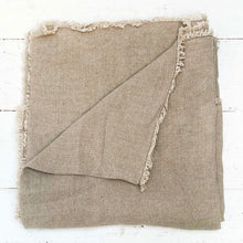 Load image into Gallery viewer, natural colored linen throw blanket with rustic frayed edges