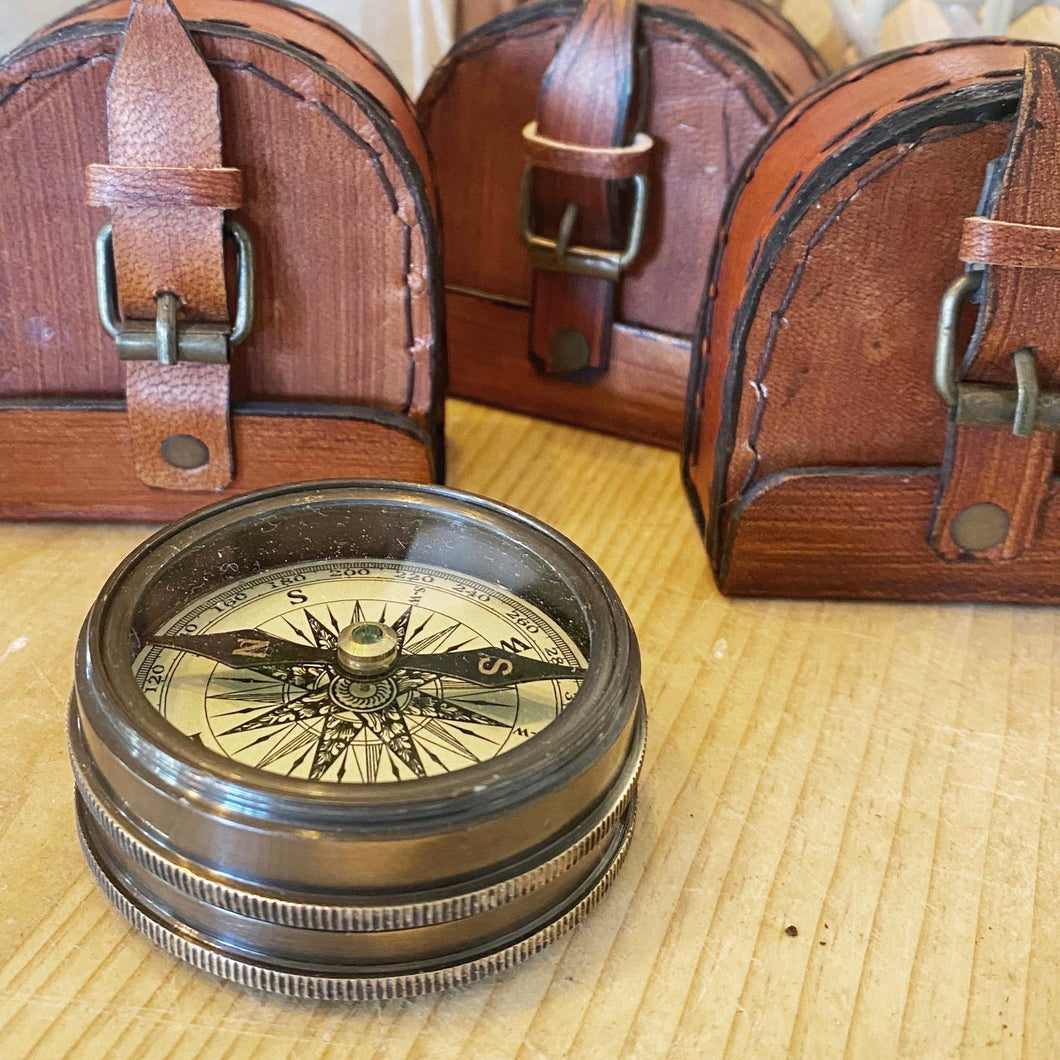 antique brass compass from India with lid