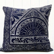 Load image into Gallery viewer, dark navy with white pattern square throw pillow