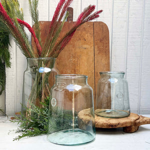 lightly tinted green oversized glass jars