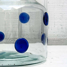 Load image into Gallery viewer, lightly green tinted large glass jar with blue embossed dots