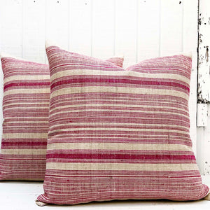 red and natural color horizontal stripe throw pillow