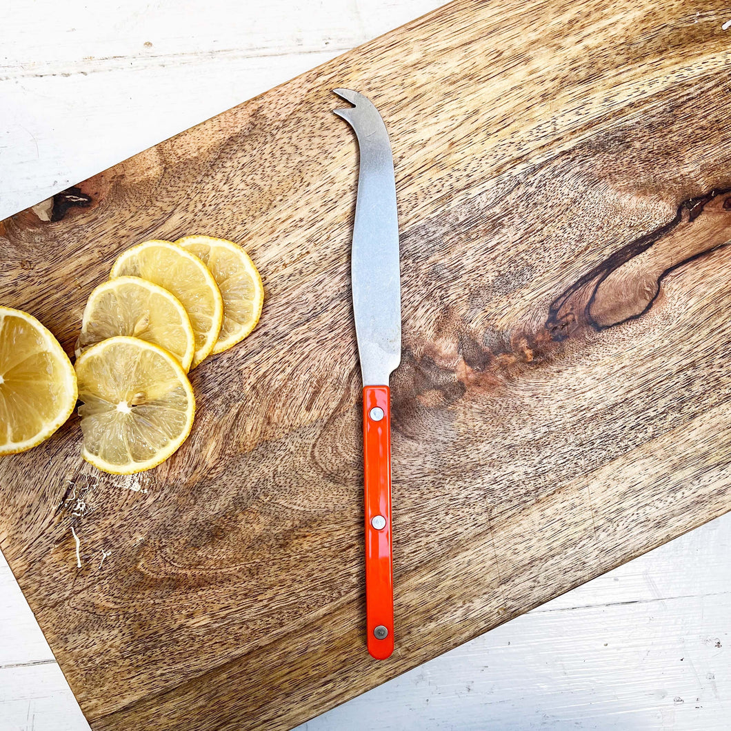 cheese knife with hook end and orange handle