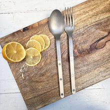 Load image into Gallery viewer, fork and spoon serving set with ivory colored handles