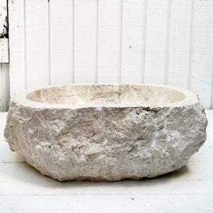 stone sink for bathroom or kitchen, unpolished outside, smooth polish inside