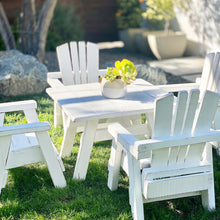 Load image into Gallery viewer, white painted redwood kids outdoor patio table and four chairs