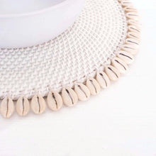 Load image into Gallery viewer, white rattan placemat with off white shells on edges
