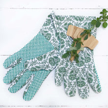 Load image into Gallery viewer, green and white floral gardening gloves
