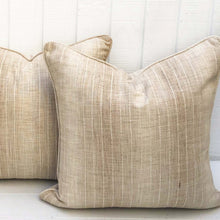 Load image into Gallery viewer, shades of tan with faint cream vertical stripes square pillow