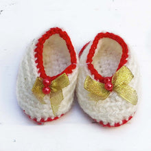 Load image into Gallery viewer, White Red &amp; Gold Baby Booties
