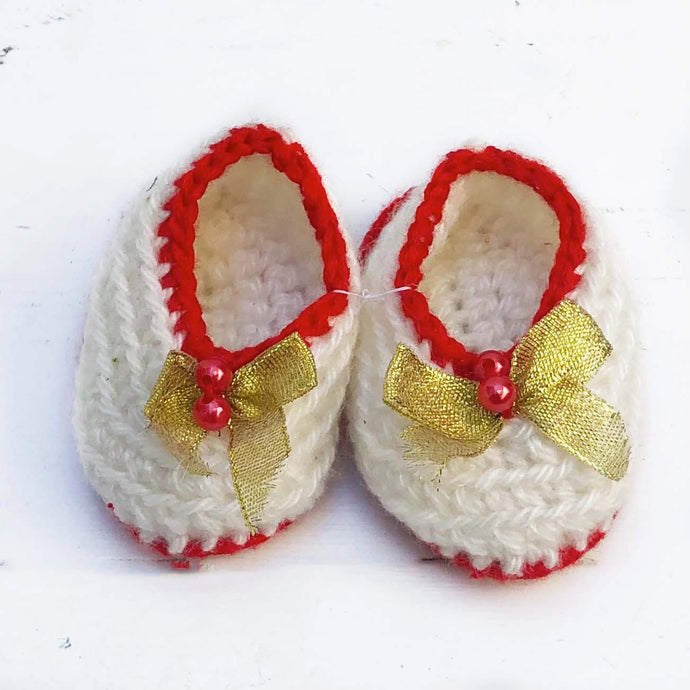 White Red & Gold Baby Booties