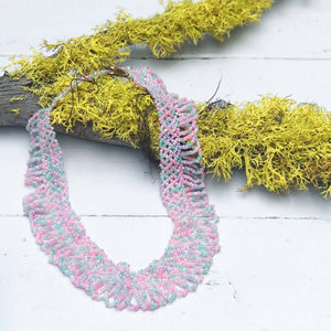 handmade pale pink and green/blue beaded choker necklace
