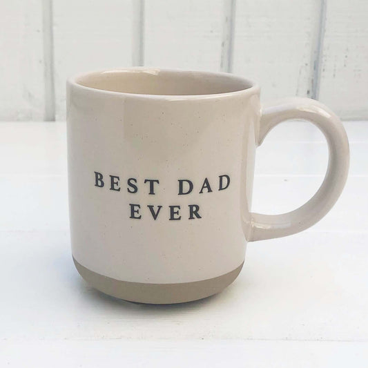 off white stoneware mug with black letters that say "Best Dad Ever"
