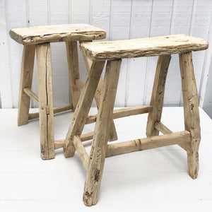 rustic aged small wood stools