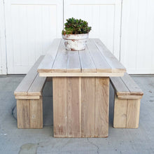 Load image into Gallery viewer, wood picnic table with planked top and two benches