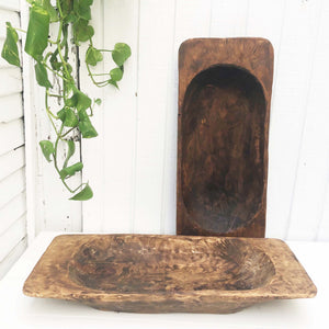 large brown wood rectangular bowl