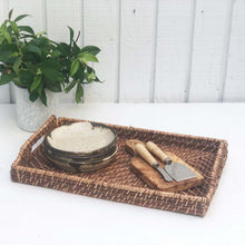 Load image into Gallery viewer, brown rectangle wicker serving tray with handles
