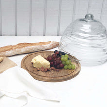 Load image into Gallery viewer, mango wood round serving plate with glass dome covering