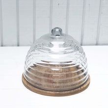 Load image into Gallery viewer, mango wood round serving plate with glass dome covering