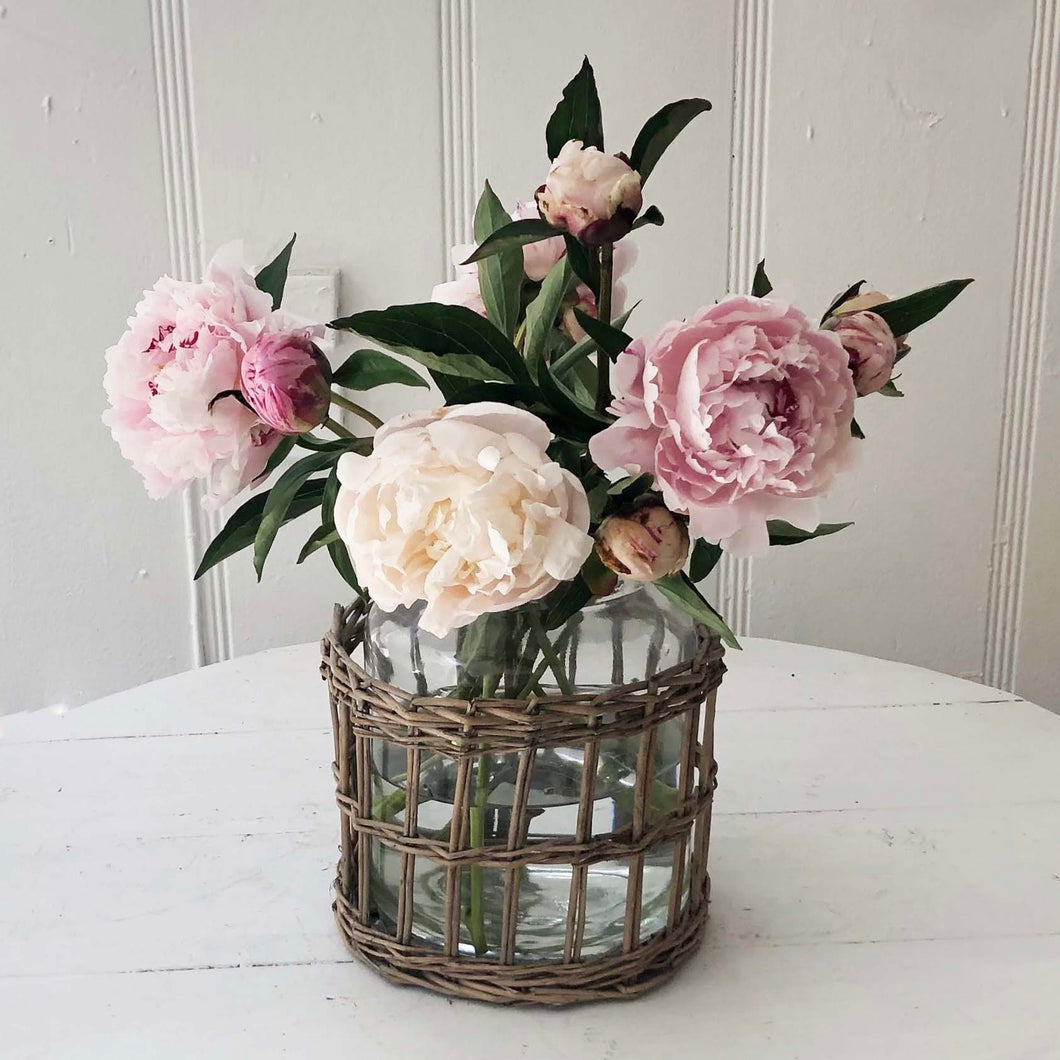 glass vase jar wrapped in rattan