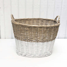 Load image into Gallery viewer, two toned white and tan storage basket with handles