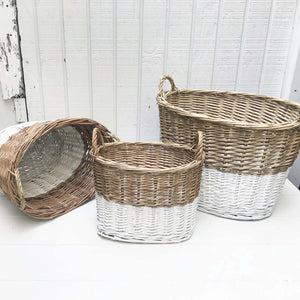 White Dipped Oval Willow Basket-Large