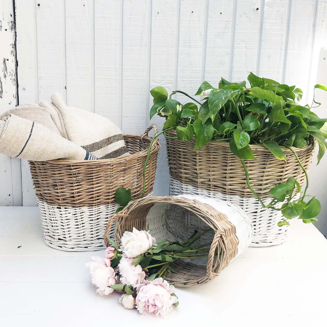 White Dipped Oval Willow Basket