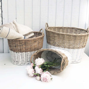 White Dipped Oval Willow Basket-Large