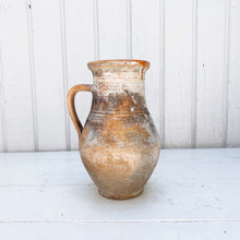 Load image into Gallery viewer, Vintage Terra Cotta Pitcher with heavy aging of white and black patina