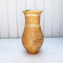 Load image into Gallery viewer, vintage terra cotta pitcher with cream bands and green rim
