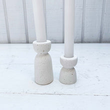 Load image into Gallery viewer, white concrete hour glass shaped taper candle holder