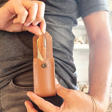 Load image into Gallery viewer, pocket knife with multiple functions and  tan leather case