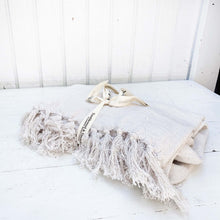 Load image into Gallery viewer, natural colored linen throw blanket with fringe