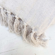 Load image into Gallery viewer, natural colored linen throw blanket with fringe