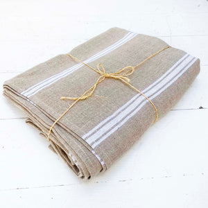 Belgian Linen Tablecloth-White Stripe