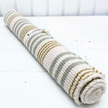 Load image into Gallery viewer, cream green and dark gold striped cotton rug