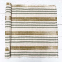 Load image into Gallery viewer, cream green and dark gold striped cotton rug