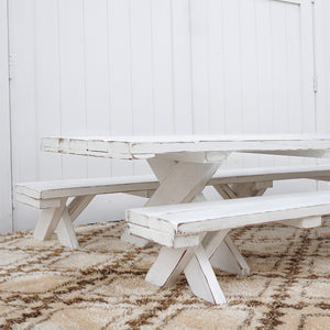 white painted kids picnic table and bench set