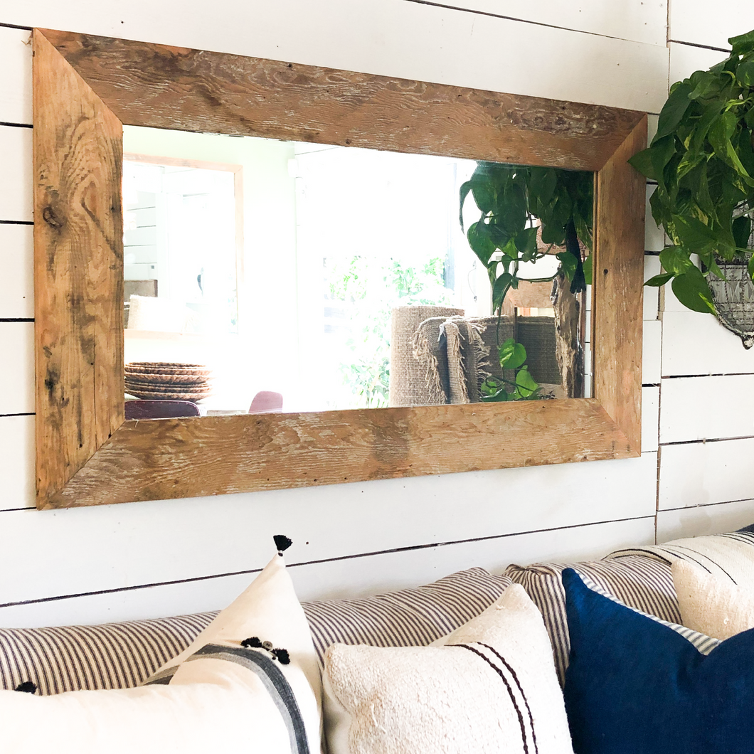 Reclaimed Wood Mirror (large)-rustic wood wide framed mirror