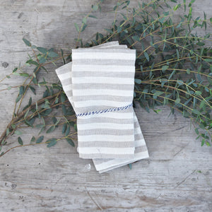 natural and white striped linen napkin