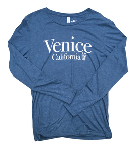 navy blue long sleeved tee shirt with Venice California in white on the front