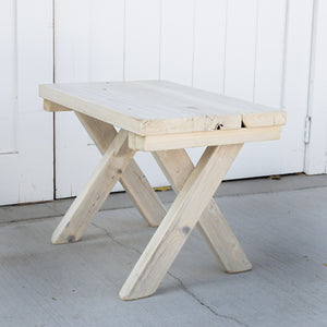 white washed wood patio side table