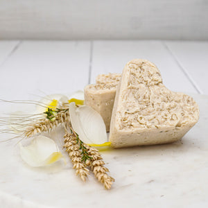 Embossed heart shaped soap with honey, oat and chamomile